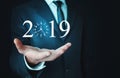 Businessman holding 2019. Welcome New Year Royalty Free Stock Photo