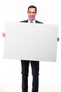 Businessman holding a white placard Royalty Free Stock Photo