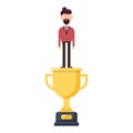 Businessman holding winner trophy vector illustration
