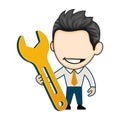 Businessman holding a wrench. Flat mechanic character illustration concept