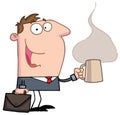 Businessman holds cup of coffee