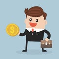 Businessman holds in hand money, flat design.