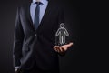 Businessman holds man person icon on dark tone background.HR Human people iconTechnology Process System Business with Recruitment