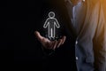 Businessman holds man person icon on dark tone background.HR Human people iconTechnology Process System Business with Recruitment