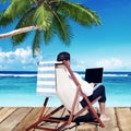 Businessman Holiday Working Business Travel Beach Concept Royalty Free Stock Photo