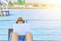 A man is working on vacation. Royalty Free Stock Photo