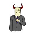 Businessman with horn of devil holding smiling face mask vector Royalty Free Stock Photo