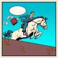 Businessman horseman on horse jumps over barrier Royalty Free Stock Photo