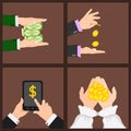 Businessman human hands arm holding paper money stack vector illustration finance concept