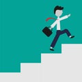 Businessman icon with suitcase climbing the stairs of success. Cute catroon character. Flat design. Vector illustration Royalty Free Stock Photo