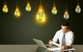 Businessman with idea bulbs