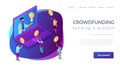 Crowdfunding isometric 3D landing page.