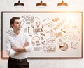 Businessman and an idea, whiteboard Royalty Free Stock Photo