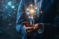 Businessman ignites creativity with ai brain light bulb in innovative business networking concept Royalty Free Stock Photo