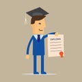 Businessman illustration of obtaining degree, diploma of university, college or business school eps10