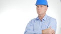 Businessman Image Wearing Engineer Hardhat in a Confident Presentation