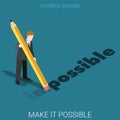 Businessman from impossible to possible flat 3d isometric vector Royalty Free Stock Photo