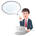 Businessman indicating up speech bubble