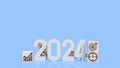 The 2024 Number and icon Business on wood cube 3d rendering Royalty Free Stock Photo