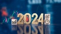 The 2024 Number and icon Business on wood cube 3d rendering