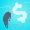 Businessman inflating the dollar balloon. Business concept flat