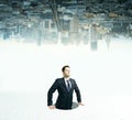 Businessman inside hole looking up Royalty Free Stock Photo