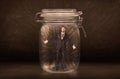 Businessman inside a jar with powerful hand drawn lines concept