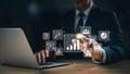 Businessman interacting with digital business analytics interface Royalty Free Stock Photo