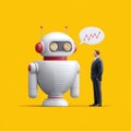 Businessman Interacting with Friendly Robot on Bright Yellow Background Royalty Free Stock Photo