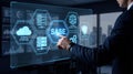 Businessman interacting with sase technology for secure global connectivity and cloud storage solutions effectively Royalty Free Stock Photo