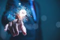 Businessman interacting with a virtual artificial intelligence AI interface and technology icons Royalty Free Stock Photo