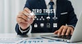 Businessman Interacting with Zero Trust Security Concept on Virtual Screen Royalty Free Stock Photo