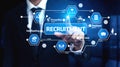 Businessman in suit using digital interface for recruitment concept, focused on employee selection, headhunting, and Royalty Free Stock Photo