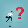 Businessman investigating question mark with magnifying vector illustration Royalty Free Stock Photo