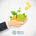 Businessman investment concept. Hand giving money, coins with sprout. Royalty Free Stock Photo