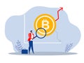 Businessman investor look high at rising up arrows from Bitcoin symbol with red chart and graph vector illustrator
