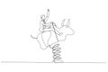 businessman investor riding and balance himself on rodeo bull concept of stock investor. Single line art style