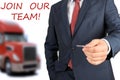 Businessman inviting/hiring new drivers to the truck company