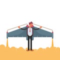 Businessman in a jetpack. Flight. Striving upwards. Modern vector illustration. - Vector Royalty Free Stock Photo