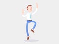 Vector illustration. Businessman Jimmy jumping with the happiness.