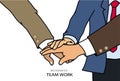 Businessman joining united hand, business team touching hands together after complete a deal in meeting. unity teamwork