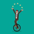 Businessman juggling the light bulb on unicycle Royalty Free Stock Photo