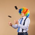 Businessman juggling mobile phones Royalty Free Stock Photo