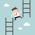 Businessman jump from low stair to high stair.