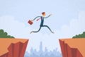 Businessman Jump Over Cliff Gap Mountain