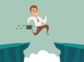 Businessman jump over cliff gap, overcome the difficulty. Business concept Royalty Free Stock Photo