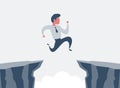 Businessman jump over cliff gap, overcome the difficulty. Business concept Royalty Free Stock Photo