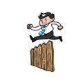 Businessman jump over fence