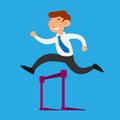 Businessman jump over obstacle business challenge cartoon character vector