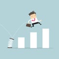 Businessman jump spring across the growing bar chart. Growth for business concept. Royalty Free Stock Photo